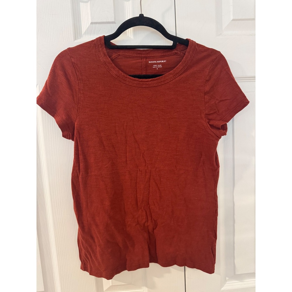 Banana Republic Cozy Slub Short Sleeve Tee Rust Red Clay Small S